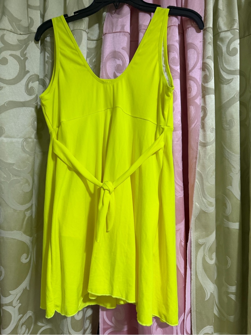 Bright Yellow Women's One-Piece Swimsuit with Waist Tie